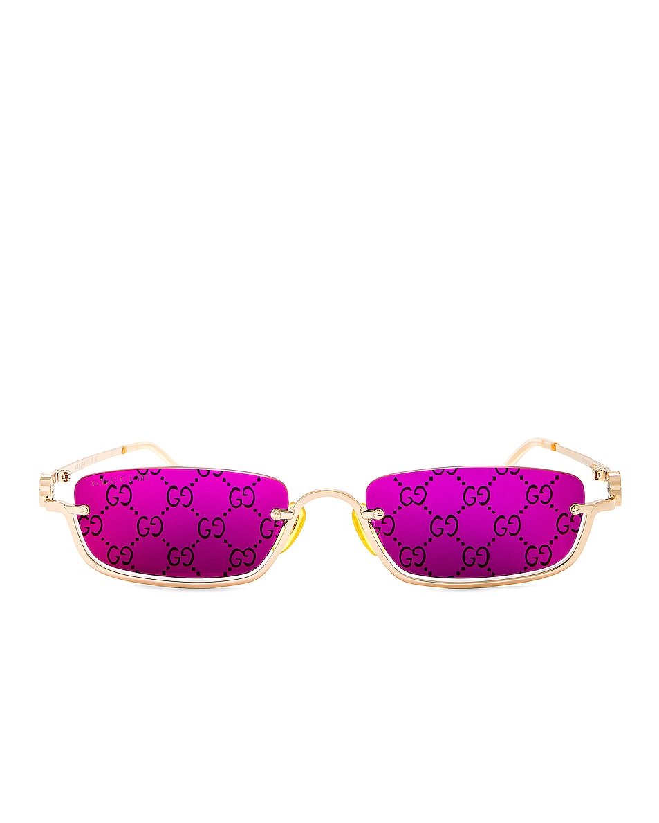 Image 1 of Gucci GG Upside Down Rectangular Sunglasses in Gold & Violet