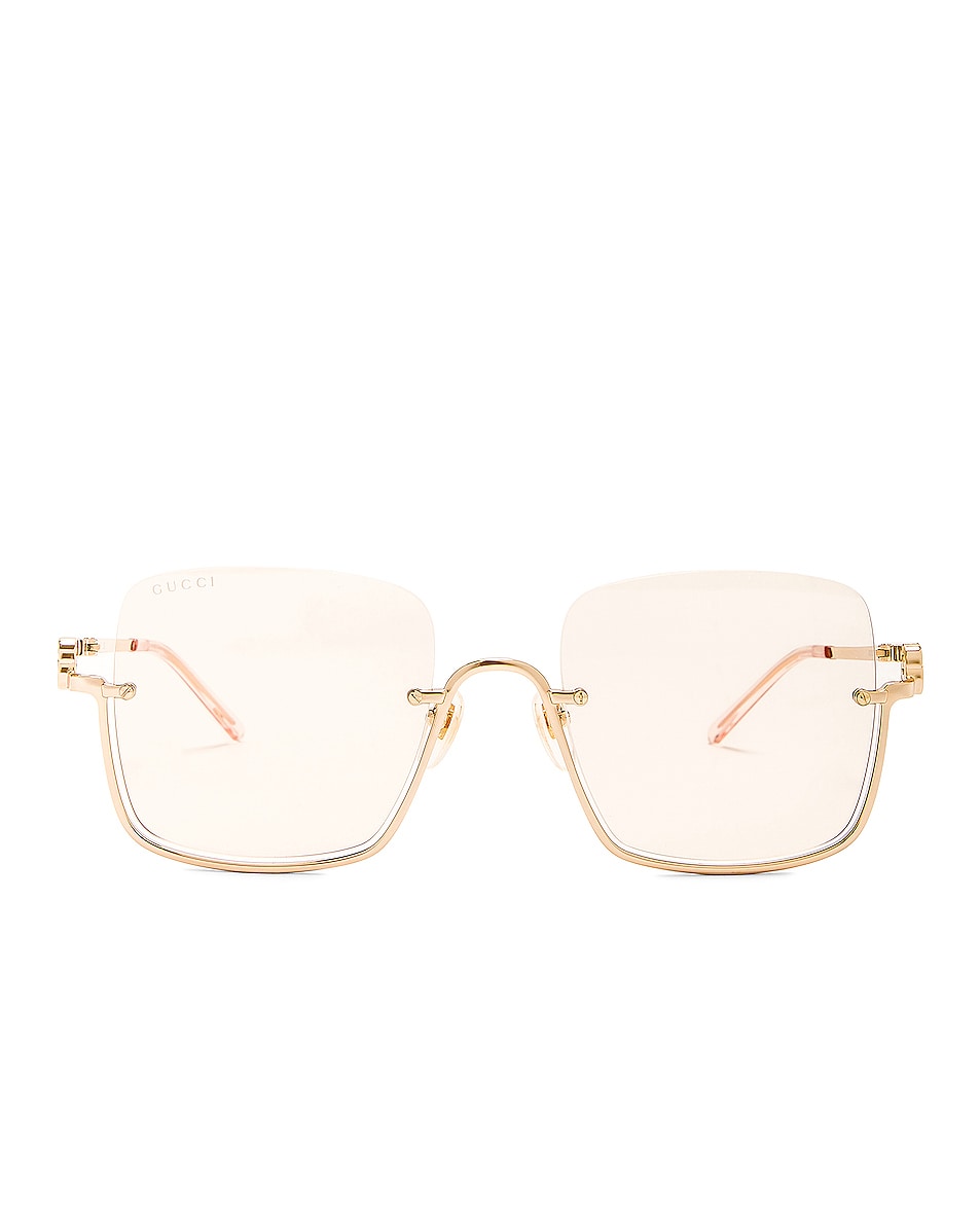 Image 1 of Gucci GG Upside Down Rectangular Sunglasses in Gold & Light Yellow