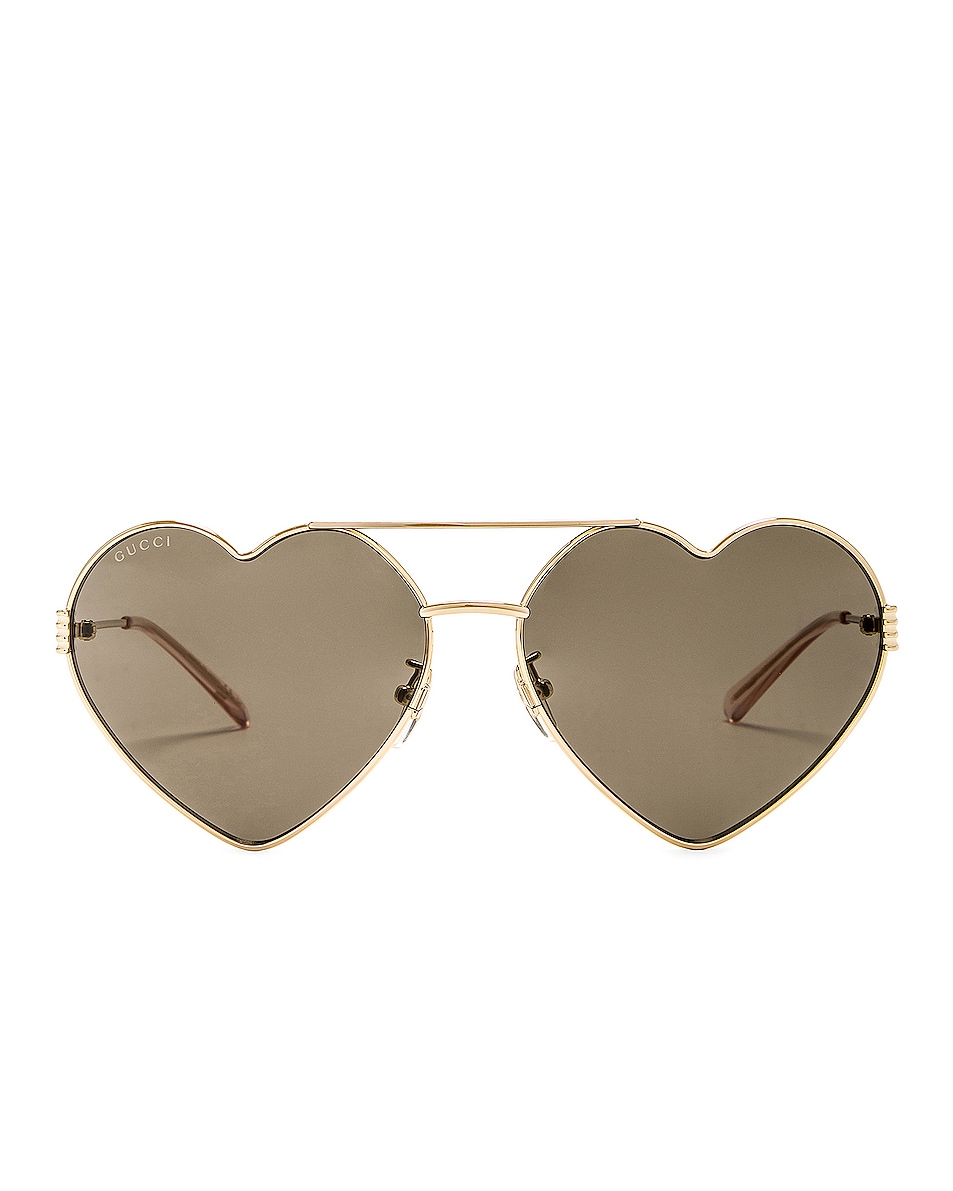 Image 1 of Gucci Heart Sunglasses in Gold & Grey