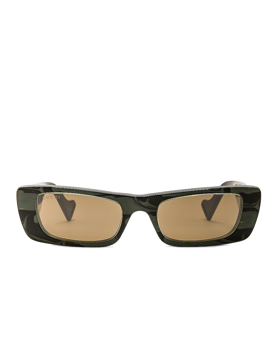 Image 1 of Gucci Fluo Rectangular Sunglasses in Military Green & Black Havana