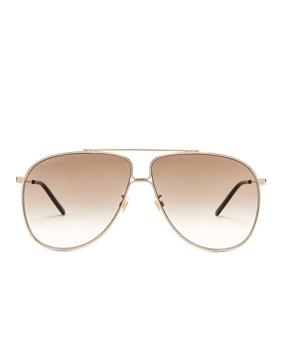 Image 1 of Gucci Shiny Gold Aviator Sunglasses in Brown