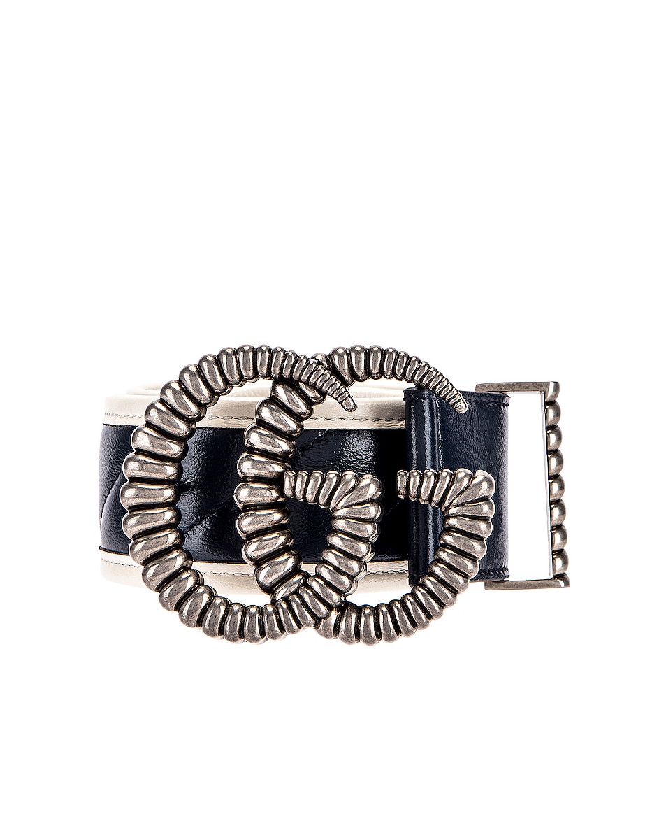 Image 1 of Gucci Leather Torchon Double G Buckle Belt in Blue Agata & Mystic White