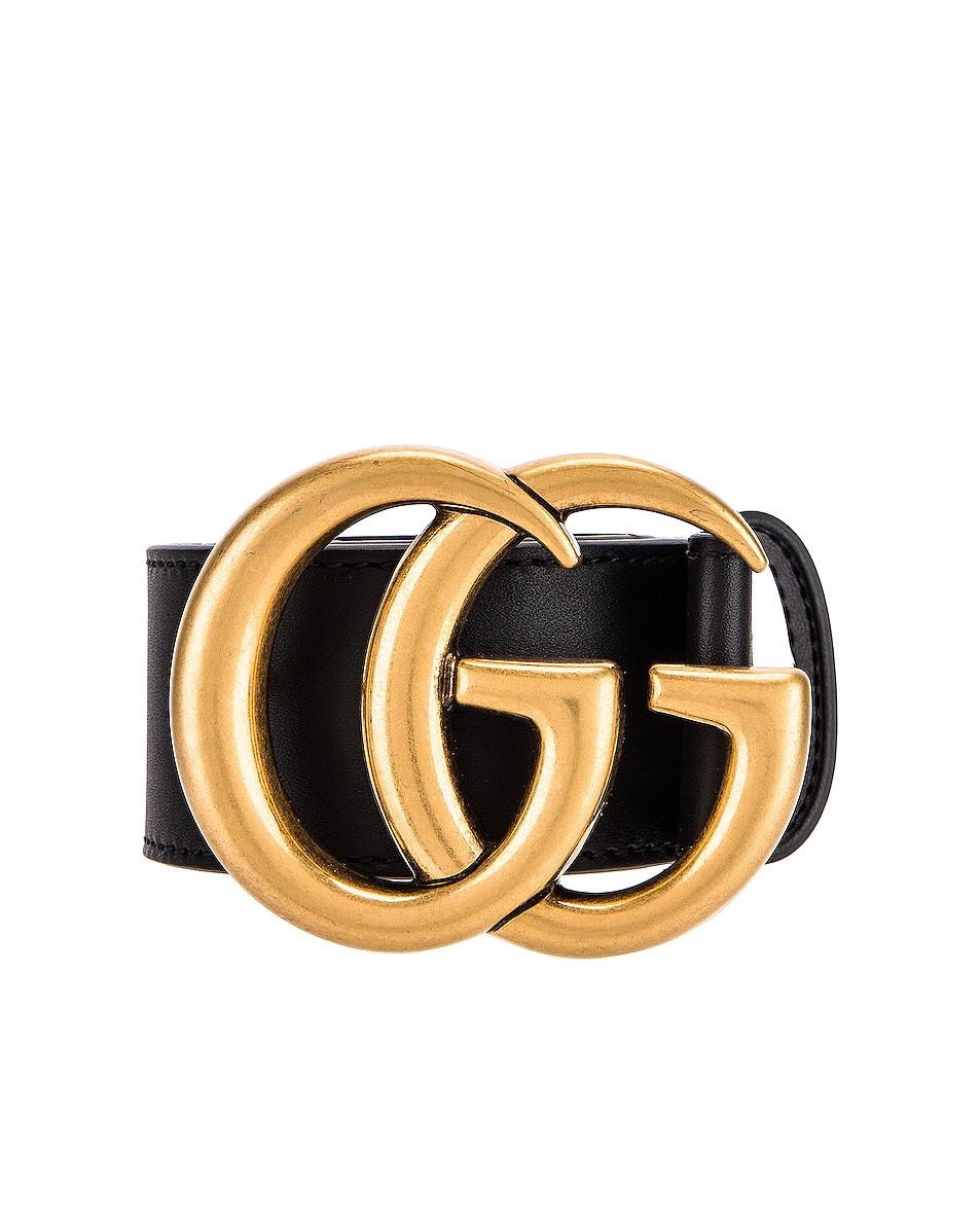 Gucci Leather Double G Buckle Belt in Black | FWRD