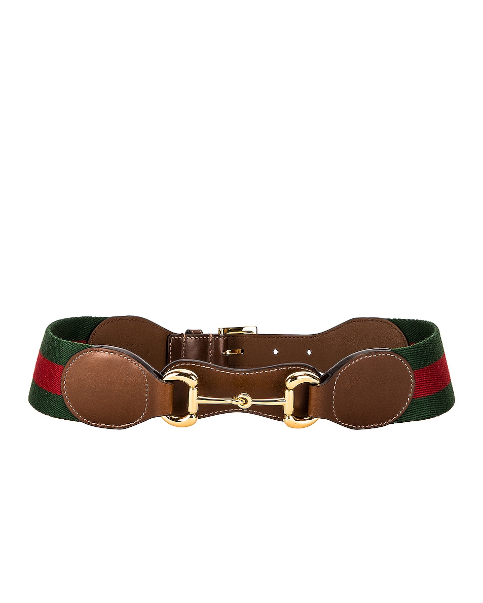 Image 1 of Gucci Ribbon Belt in Brown Sugar & Green