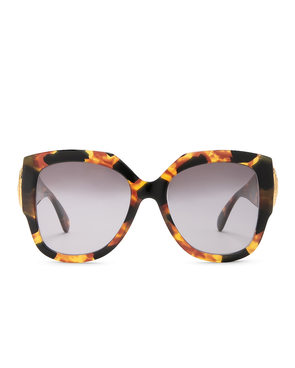 Image 1 of Gucci Rectangular Squared Sunglasses in Havana & Grey