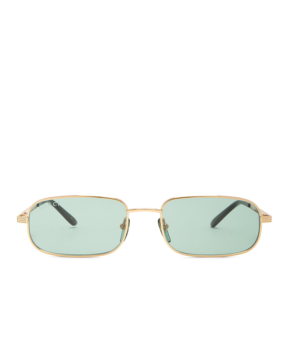 Image 1 of Gucci Small Rectangle Sunglasses in Shiny Endura Gold & Solid Green