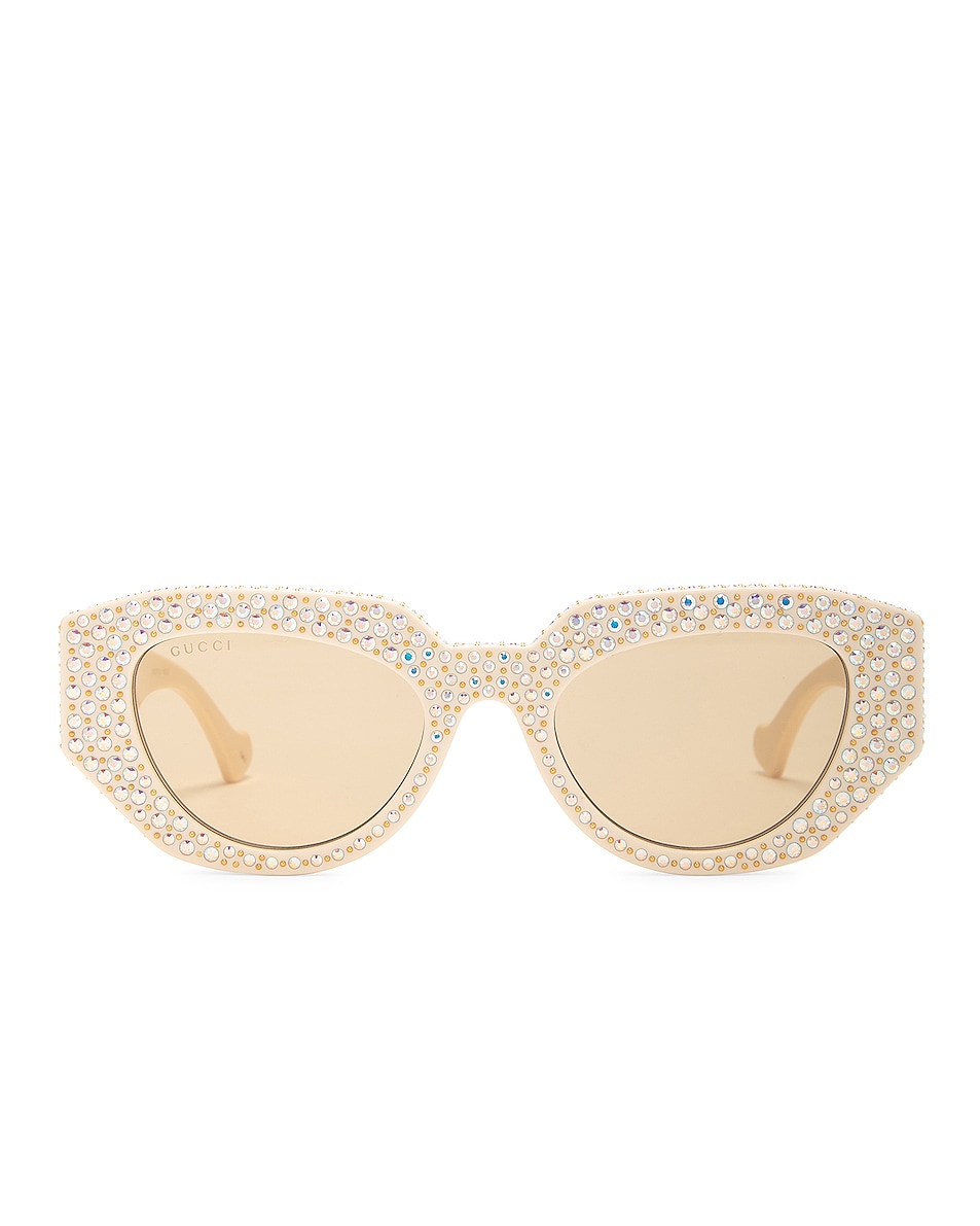 Image 1 of Gucci Geometrical Directional Sunglasses in Ivory & Brown