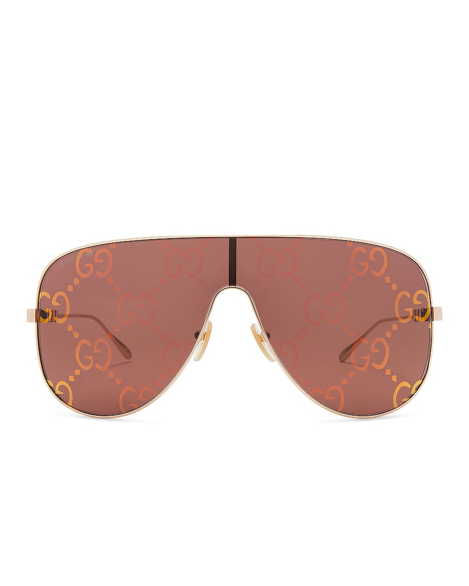 Image 1 of Gucci Mask Sunglasses in Gold & Red