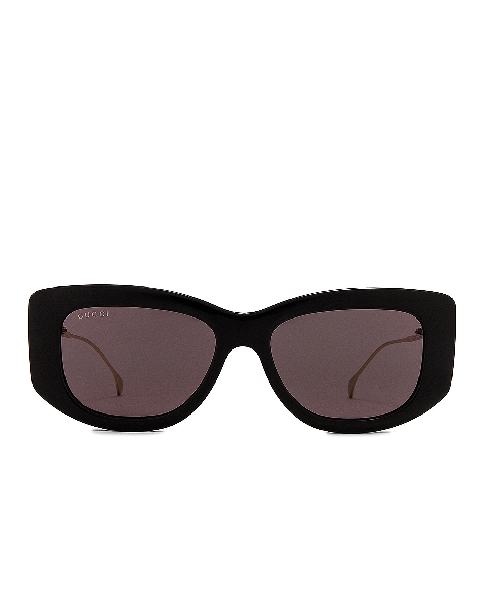 Image 1 of Gucci Flat & Bend Rectangular Sunglasses in Black & Gold