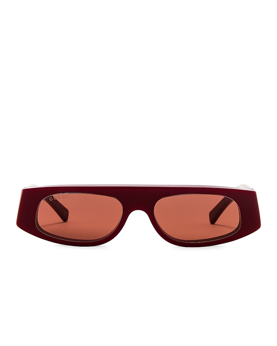 Image 1 of Gucci Fashion Show Geometrical Sunglasses In Burgundy & Brown in Burgundy & Brown