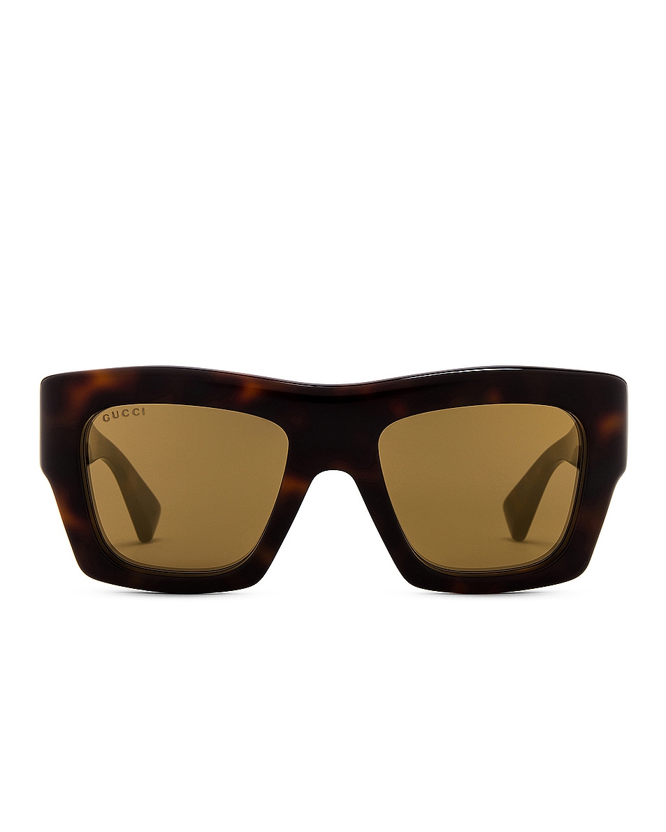 Image 1 of Gucci Fashon Show Rectangular Sunglasses in Havana & Brown