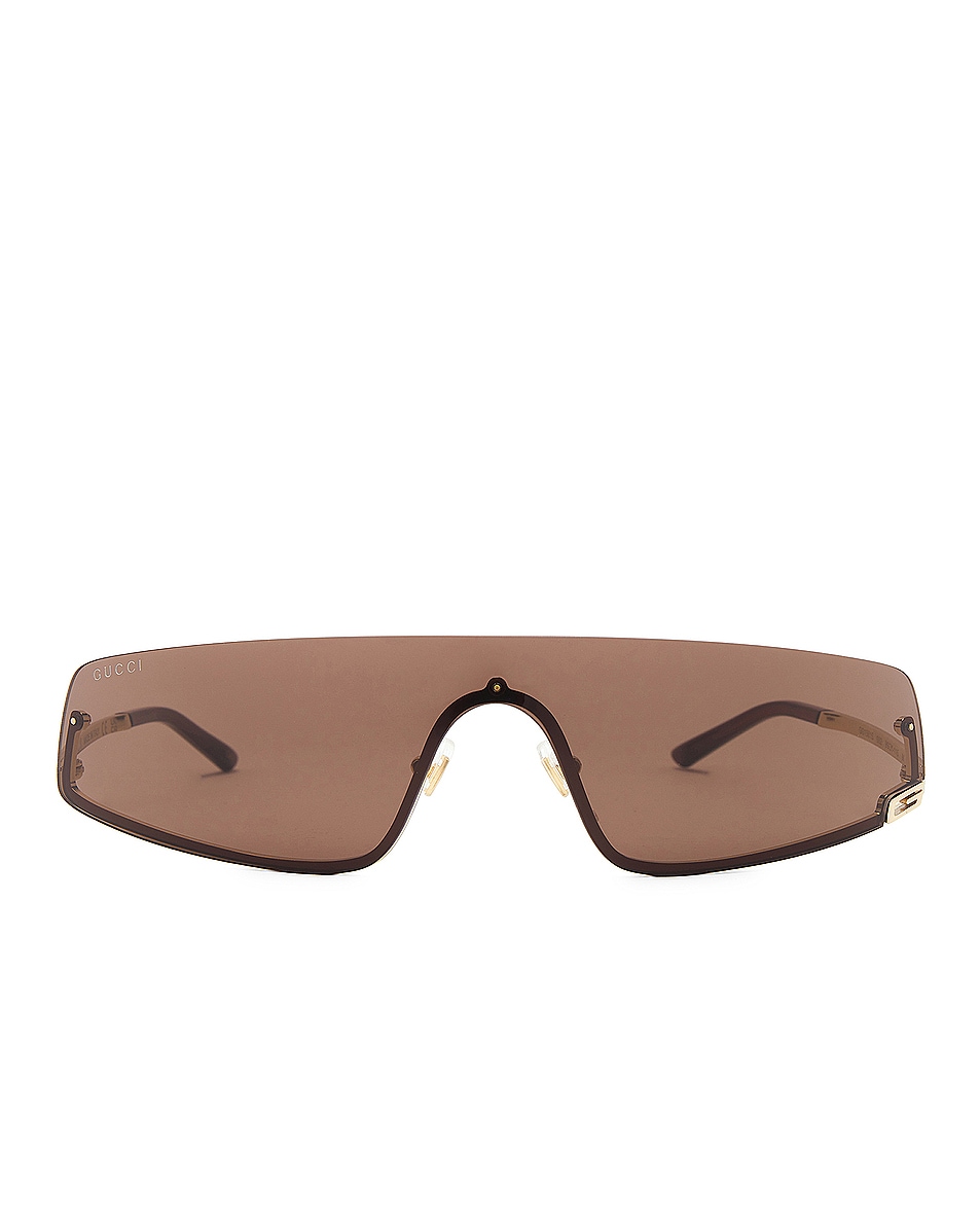 Image 1 of Gucci Shield Sunglasses in Gold & Brown