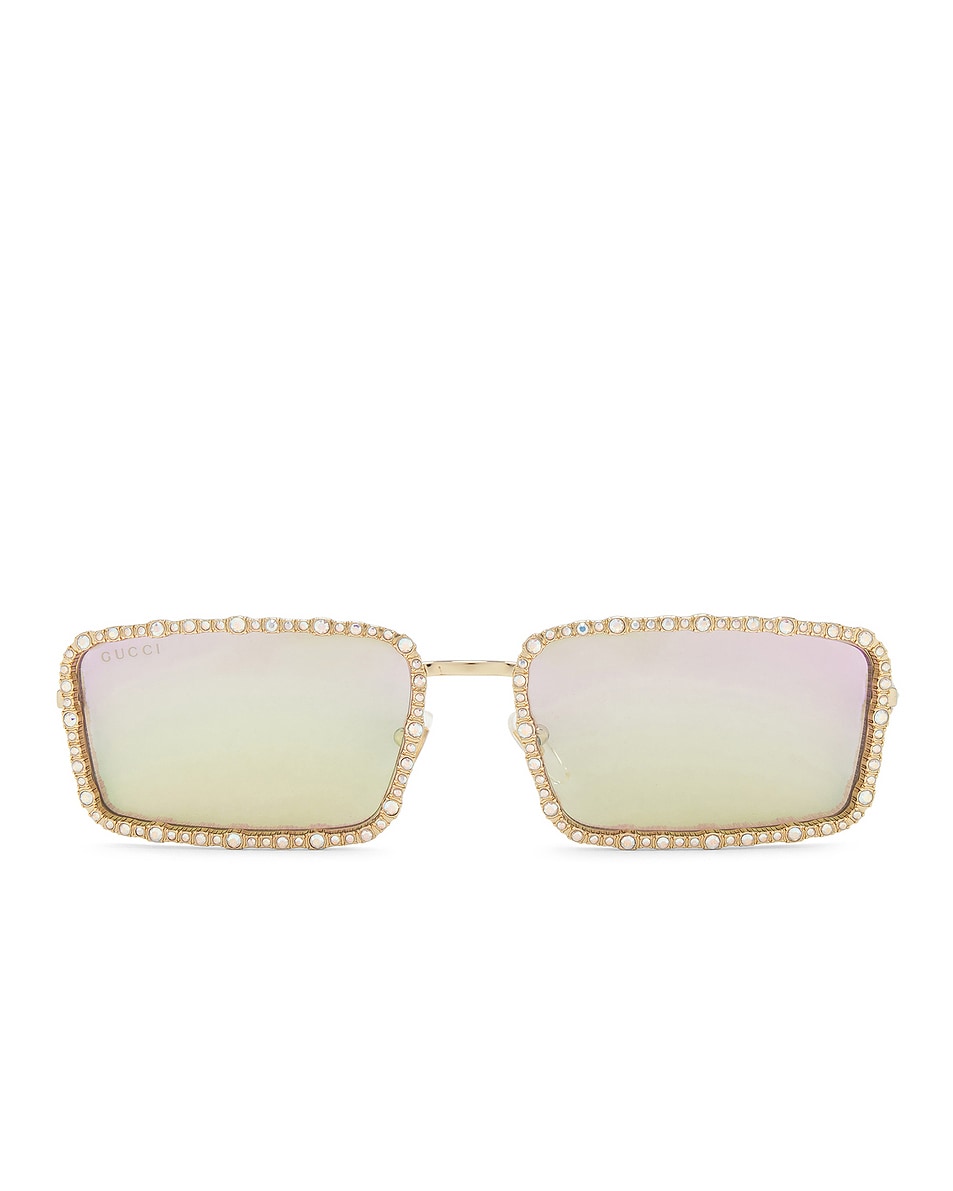 Image 1 of Gucci Bling Bling Rectangular Sunglasses In Gold in Gold
