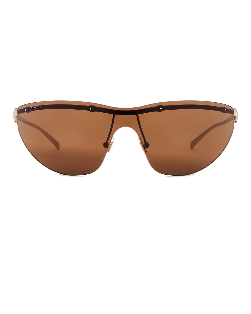 Image 1 of Gucci Horsebit Top Bar Sunglasses in Gold & Brown