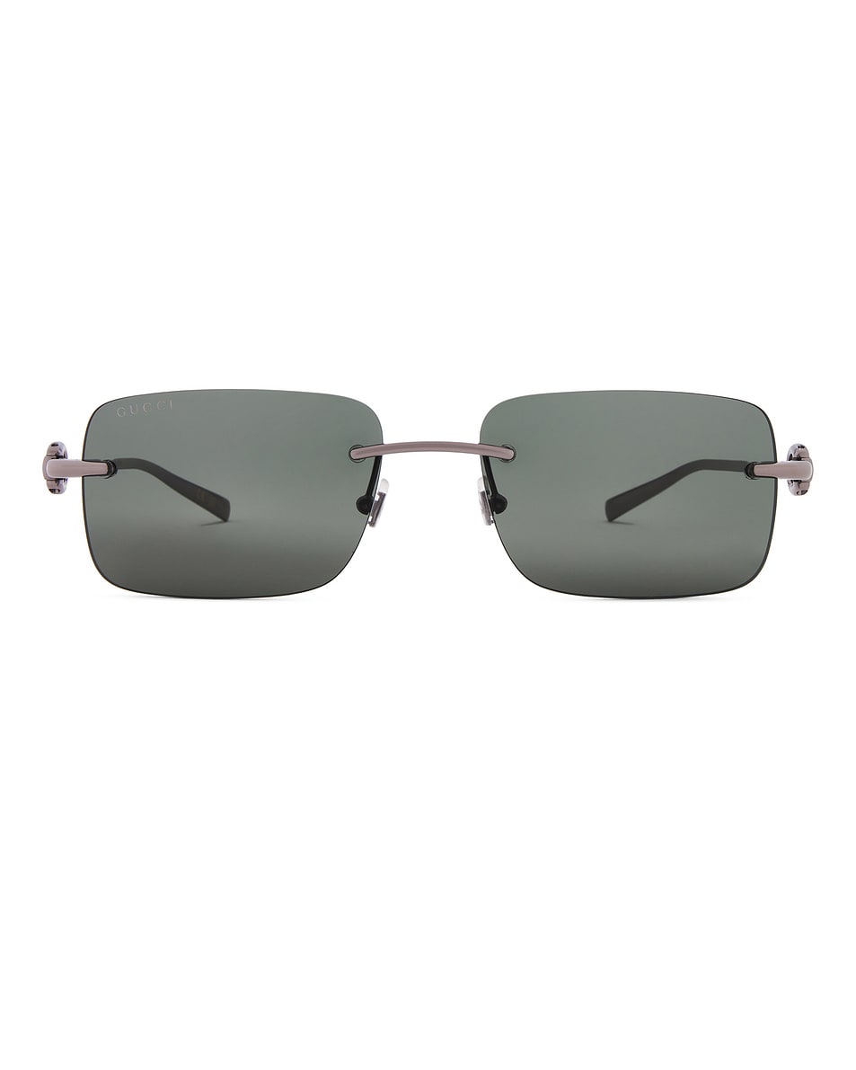 Image 1 of Gucci Horsebit Top Bar Sunglasses in Ruthenium & Grey