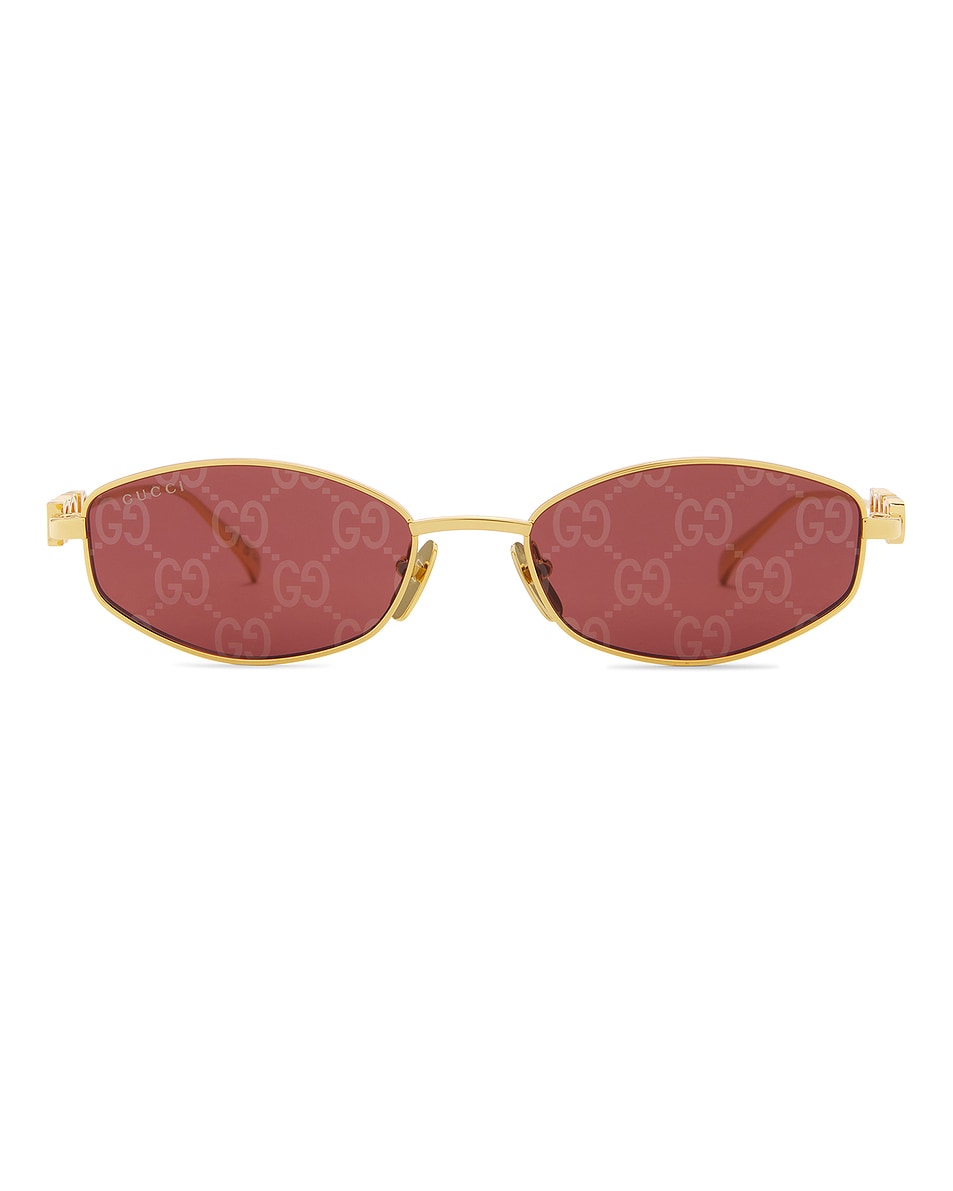 Image 1 of Gucci Oval Sunglasses in Gold & Red