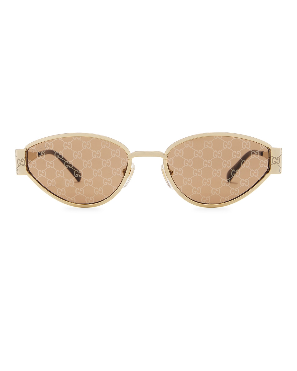 Image 1 of Gucci Oval Sunglasses in Gold & Brown