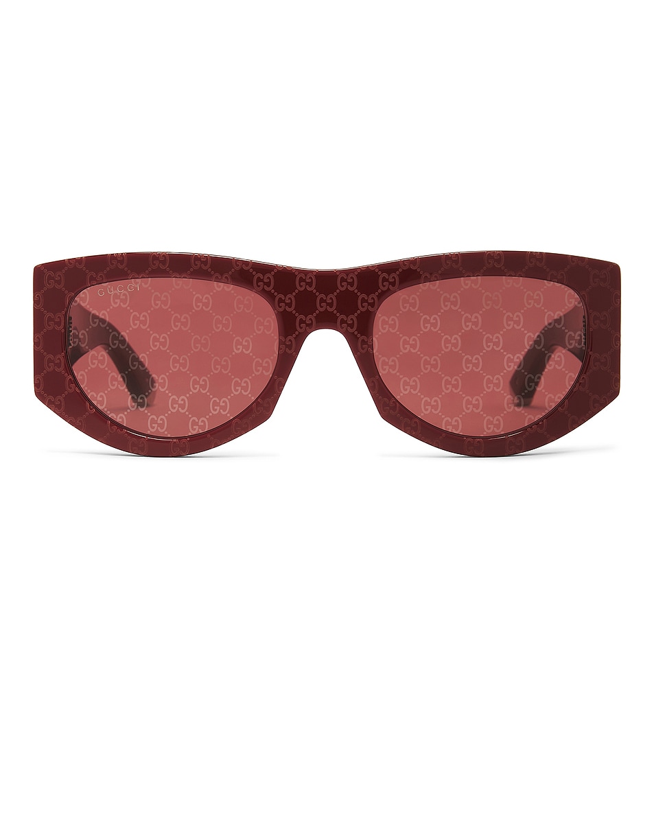 Image 1 of Gucci Round Sunglasses in Burgundy & Red