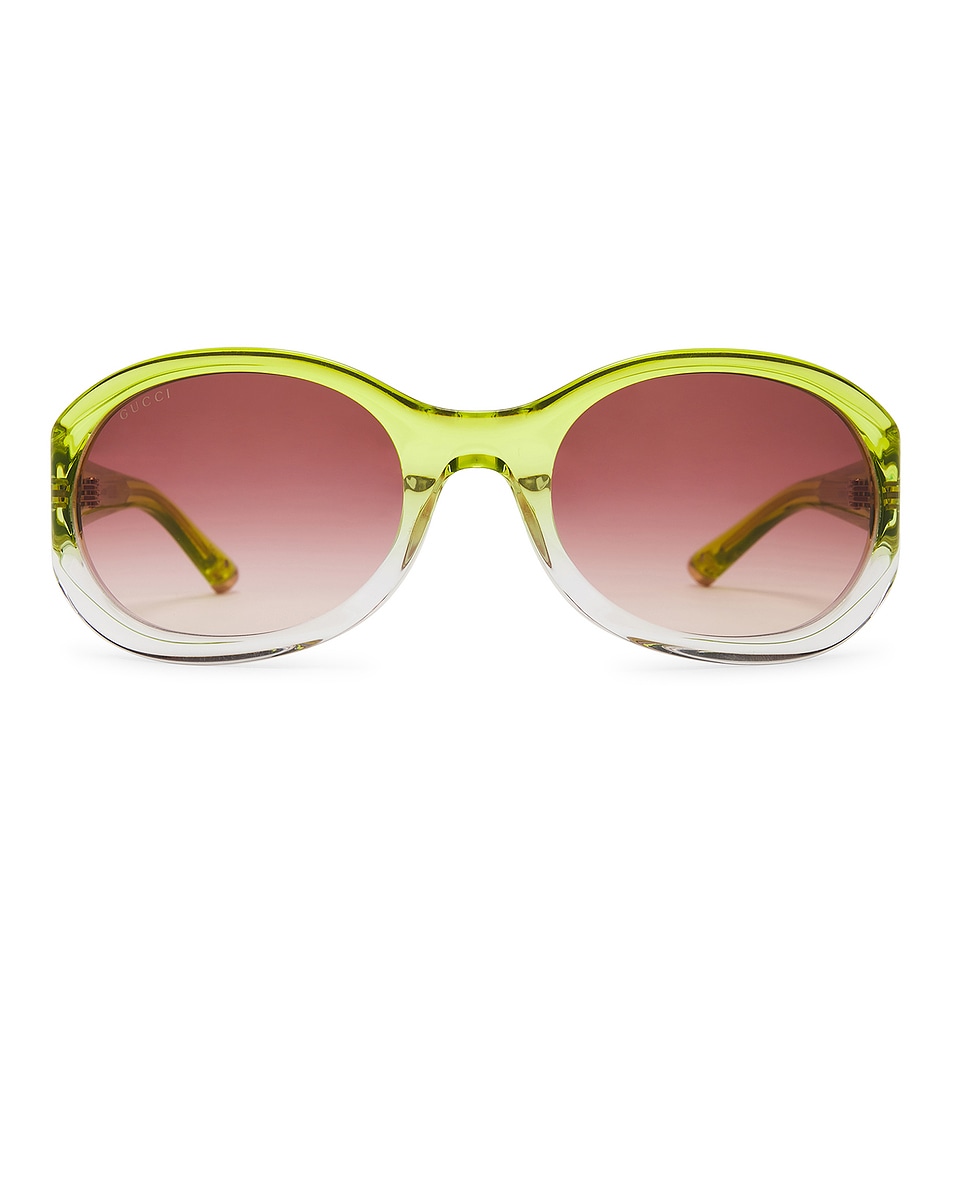 Image 1 of Gucci Oval Acetate Sunglasses in Shiny Gradient Transparent Acid Green & Crystal