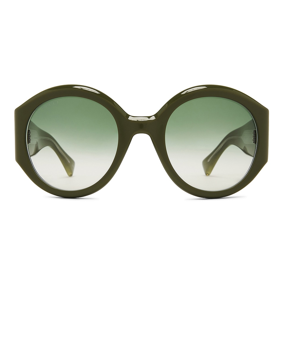 Image 1 of Gucci Round Sunglasses in Shiny Solid Olve Green