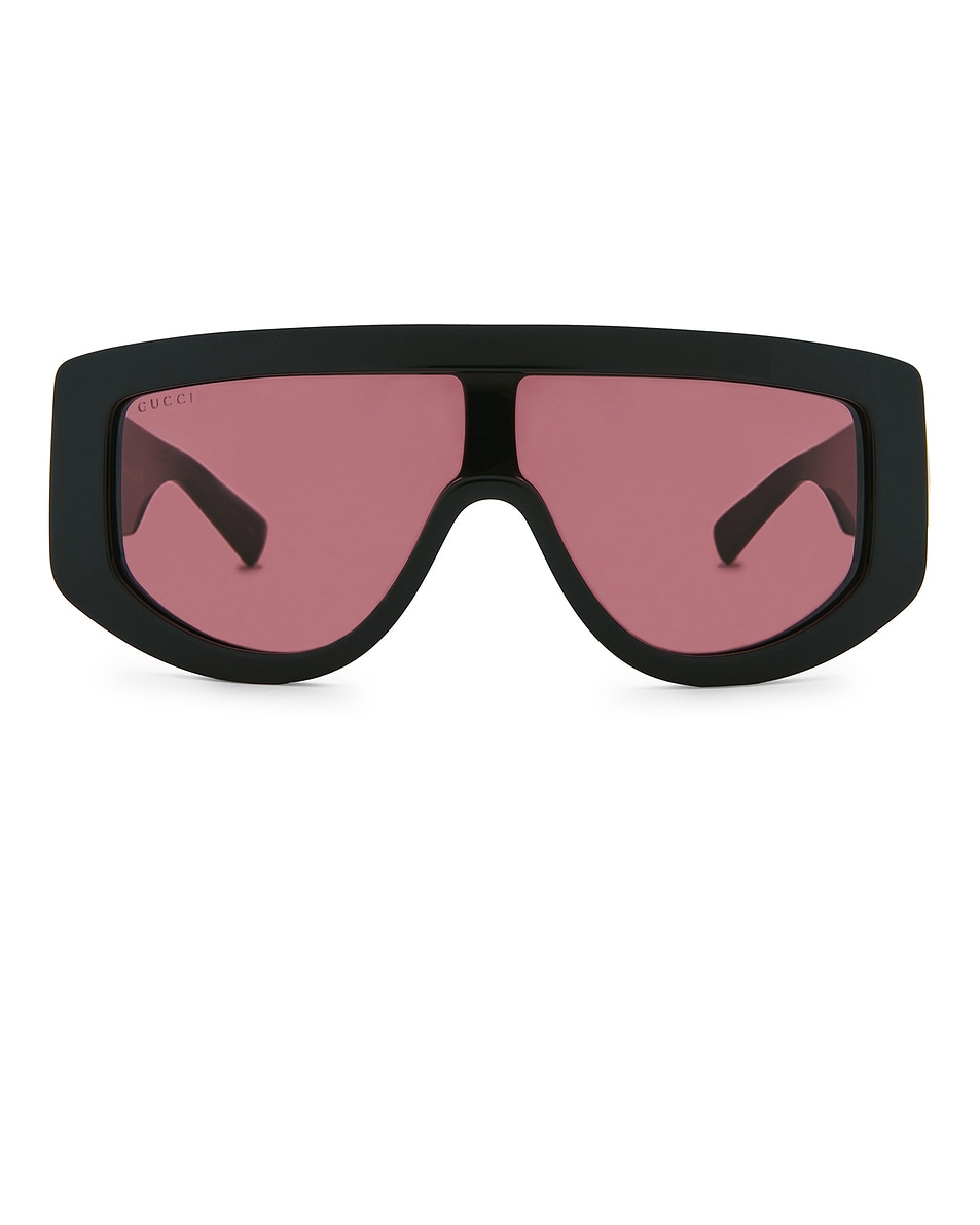 Image 1 of Gucci Shield Sunglasses in Black & Red