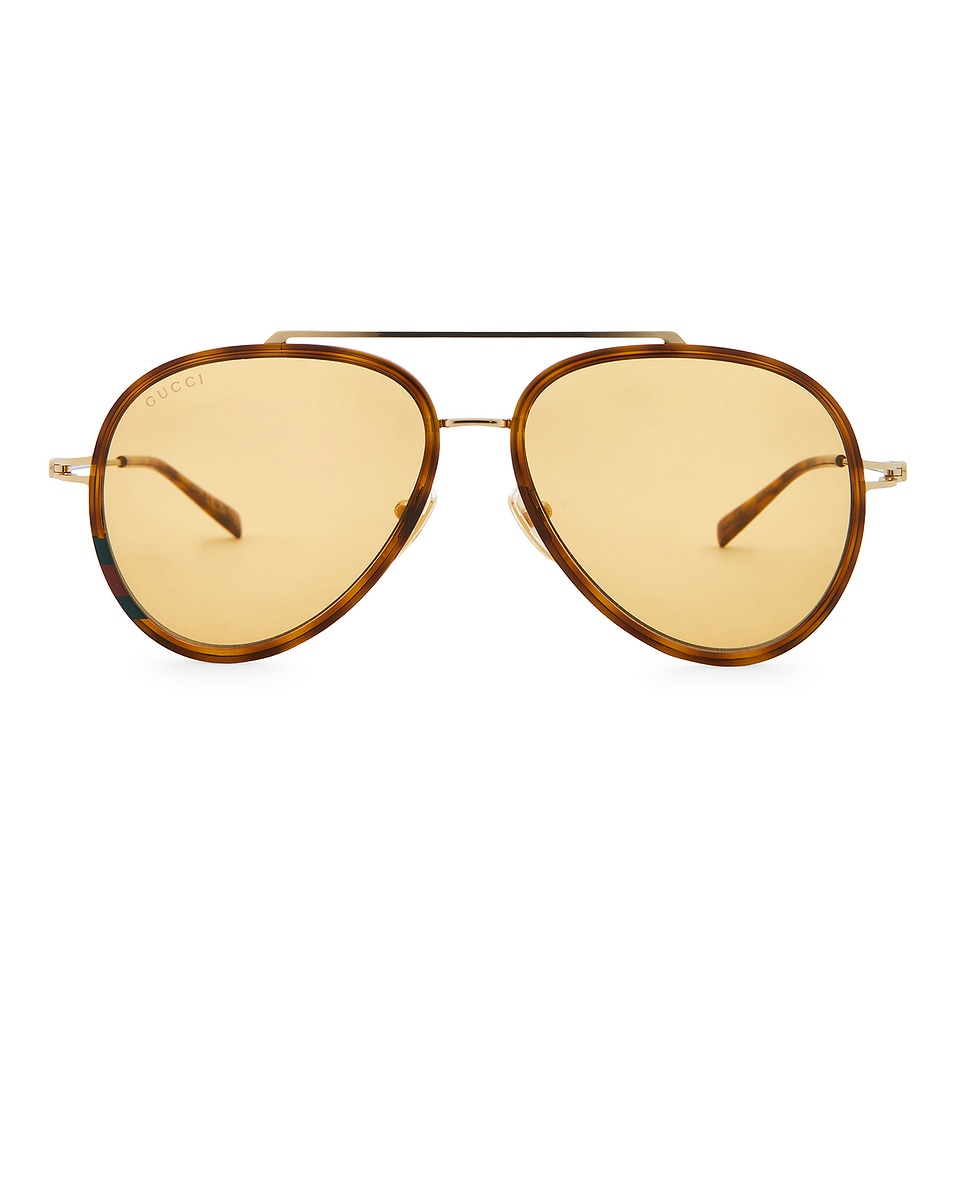 Image 1 of Gucci Aviator Sunglasses in Havana, Gold, & Orange