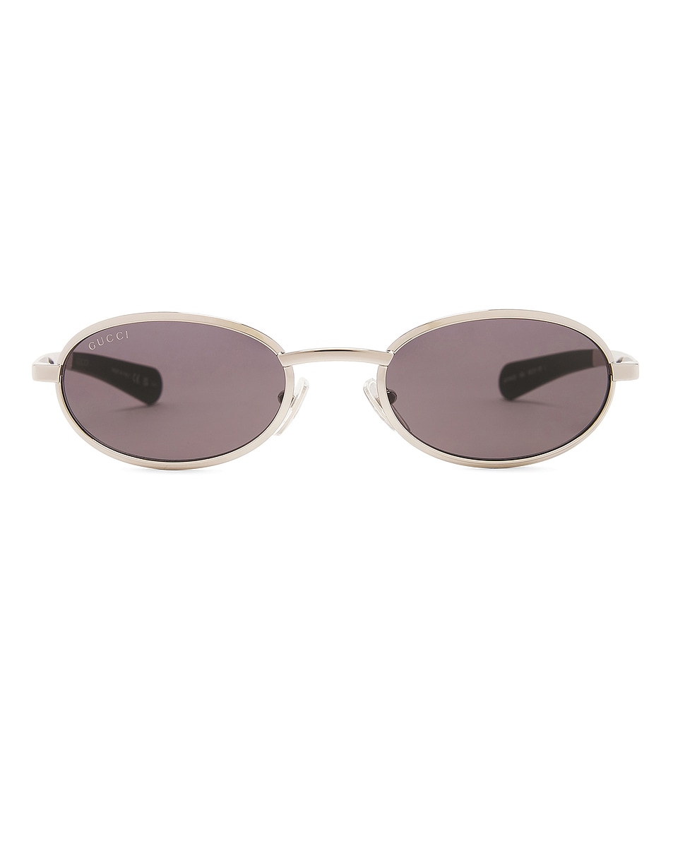 Image 1 of Gucci Oval Sungalsses in Silver & Grey