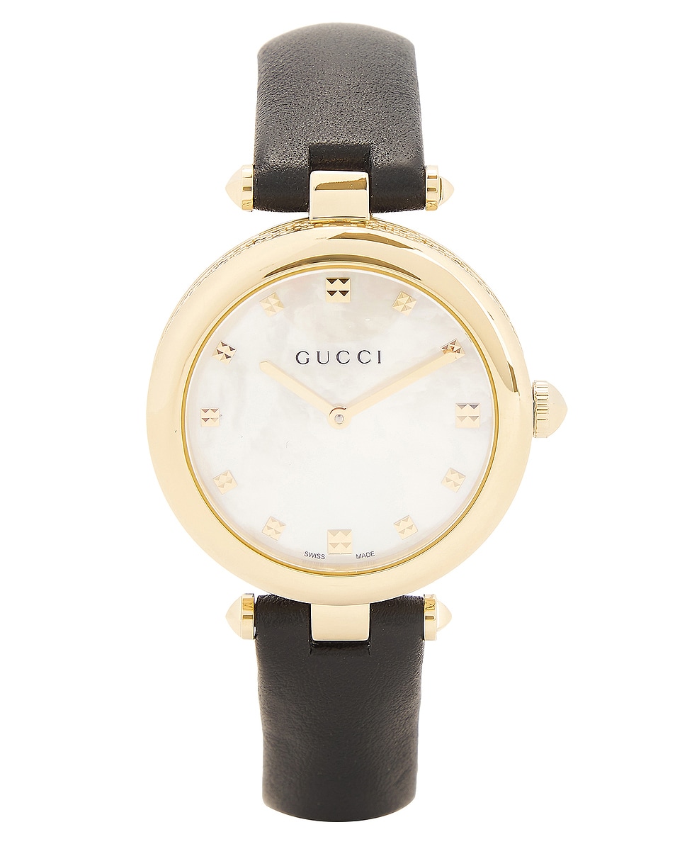 Image 1 of Gucci White Mother Of Pearl Dial Leather Strap Watch in Black
