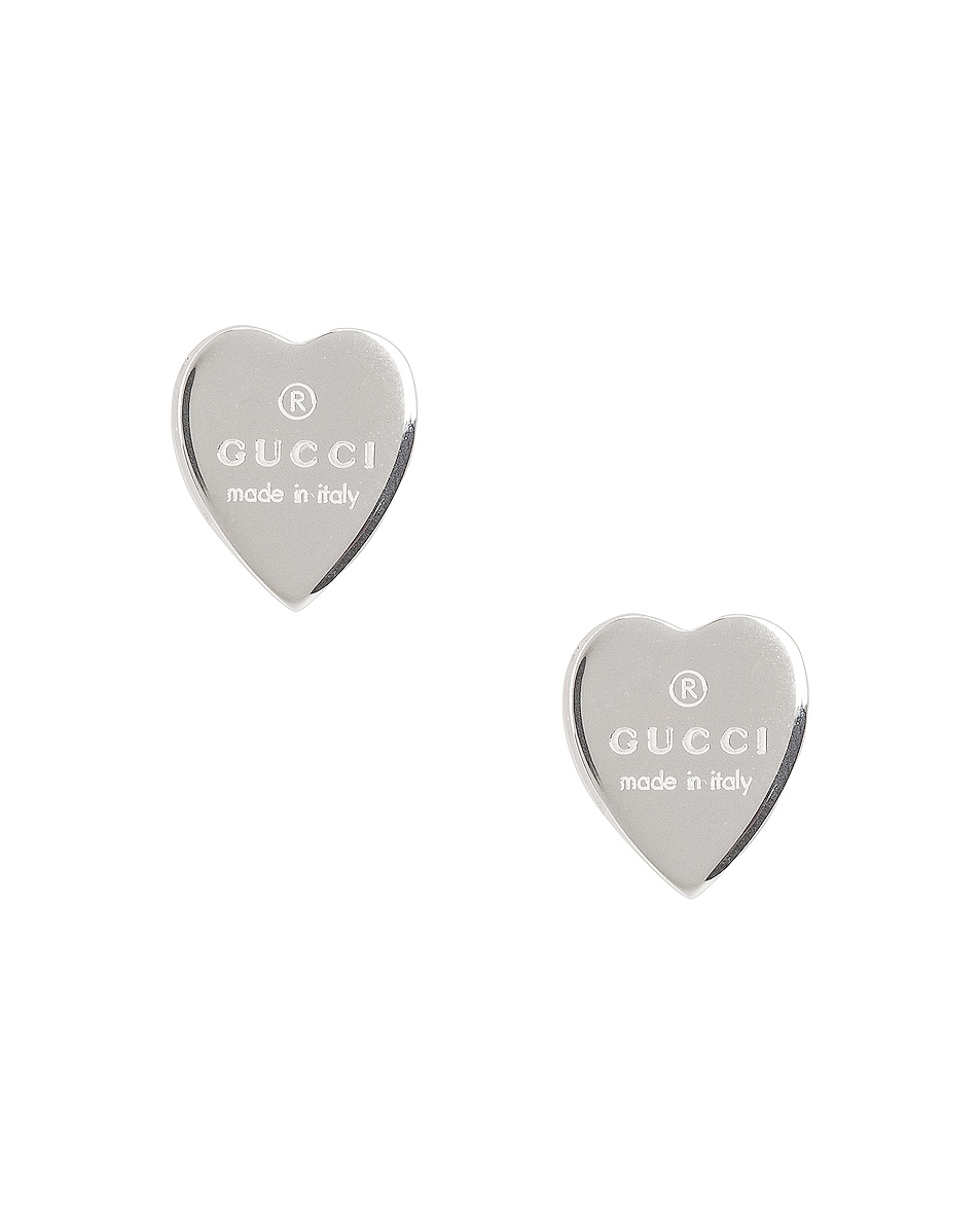 Gucci Heart Trademark Stud Earrings in Sterling Silver | FWRD