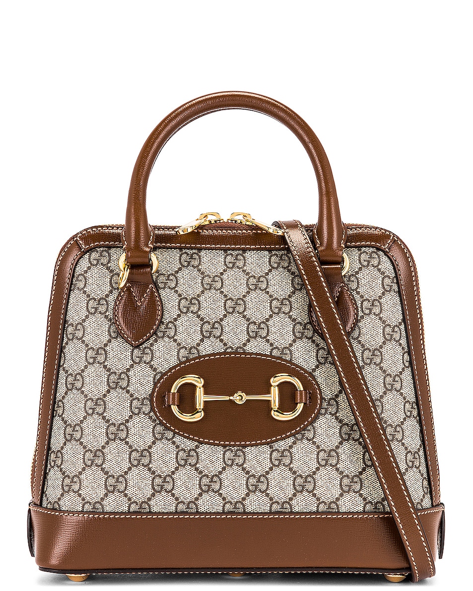 Image 1 of Gucci 1955 Horsebit Top Handle Bag in Beige Ebony & Brown Sugar