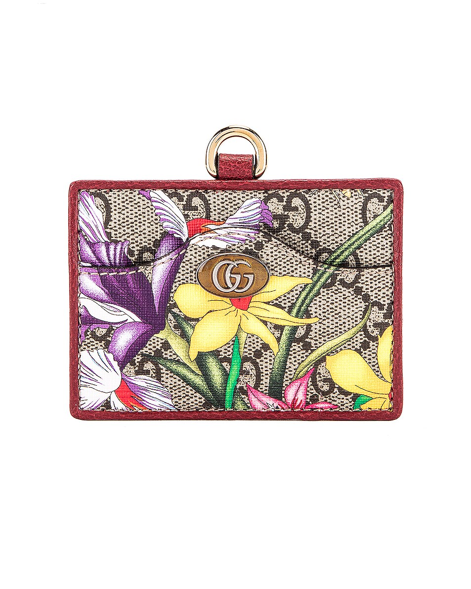 GUCCI GG SUPREME OPHIDIA ID HOLDER OVAL ENAMEL DETAILED WITH METAL DOUBLE G