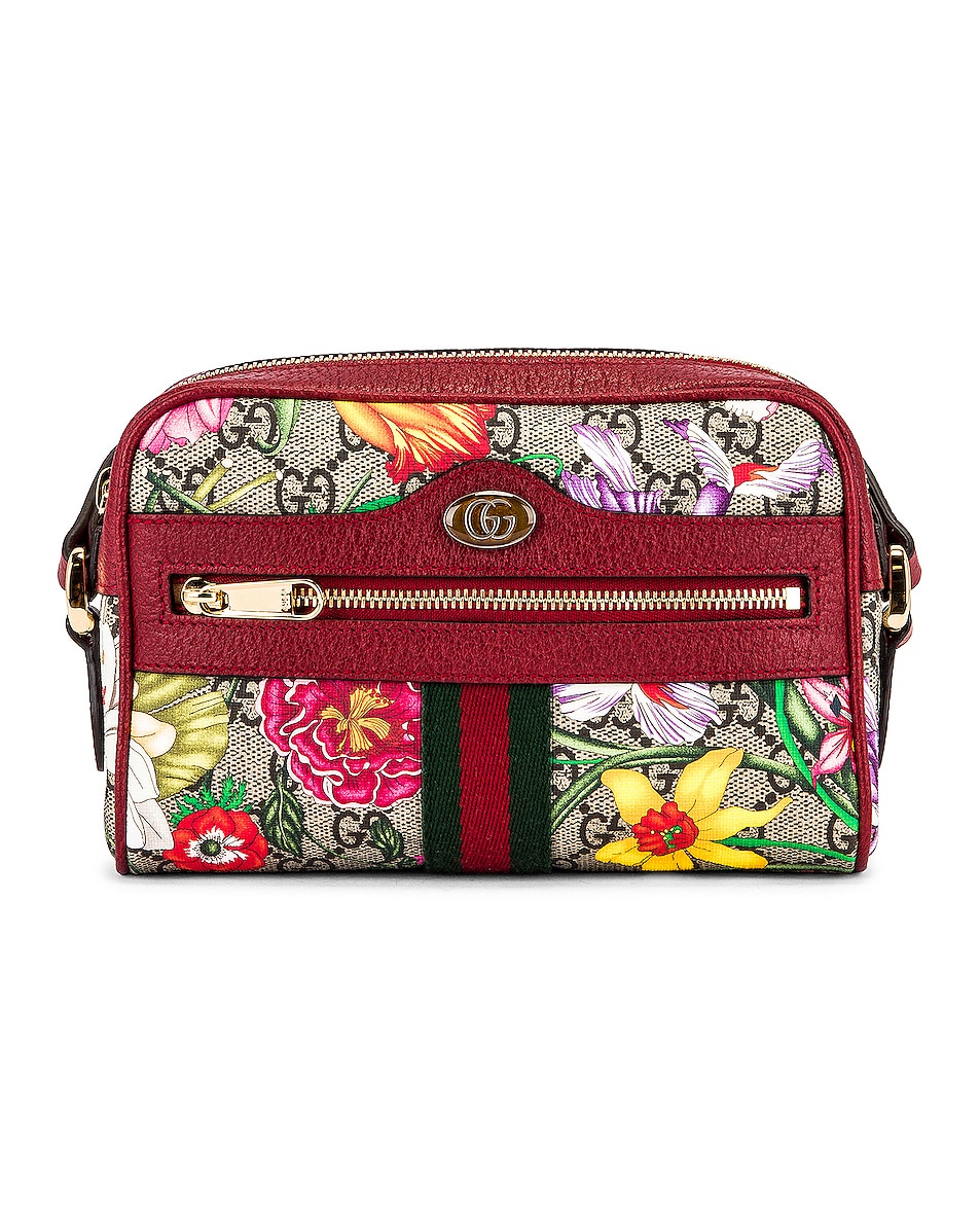 Gucci Ophidia GG Flora Crossbody Bag in Beige Ebony & Red | FWRD