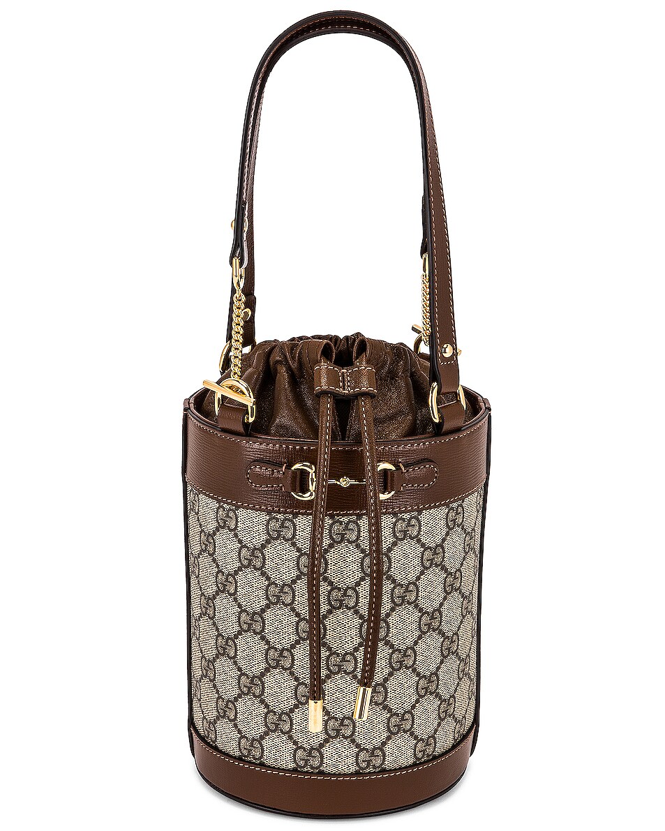 Image 1 of Gucci 1955 Horsebit Bucket Bag in Beige Ebony & Brown Sugar
