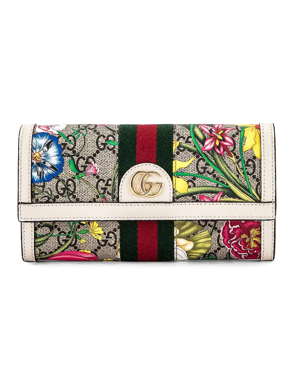 Image 1 of Gucci Floral Continental Wallet in Beige Ebony & White