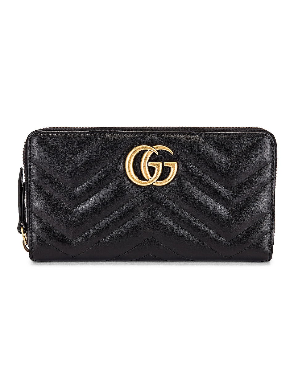 Image 1 of Gucci Leather Zip Around Wallet in Black
