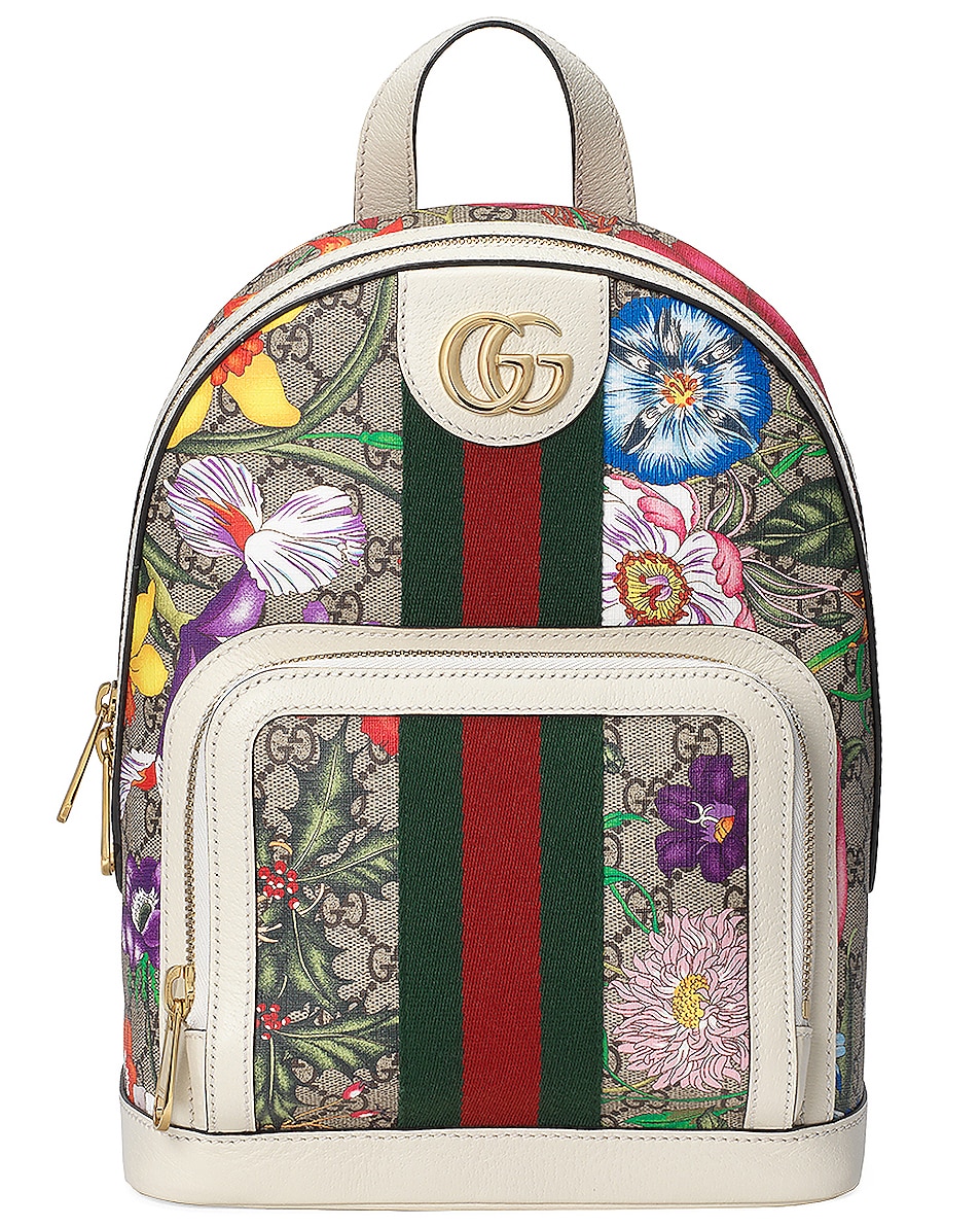 Image 1 of Gucci Supreme GG Flora Backpack in Beige Ebony & White