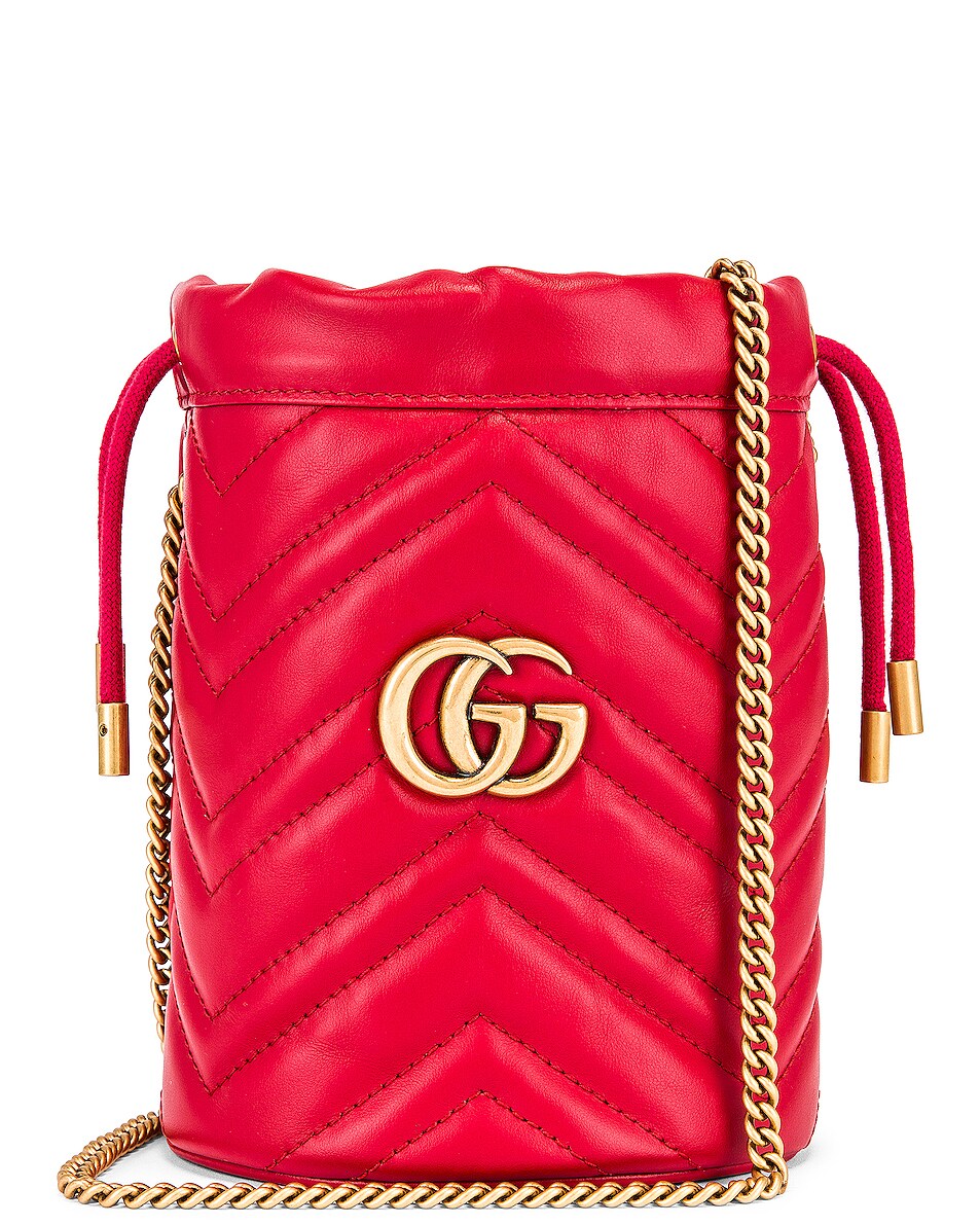 Image 1 of Gucci Leather Chain Bucket Bag in Hibiscus Red