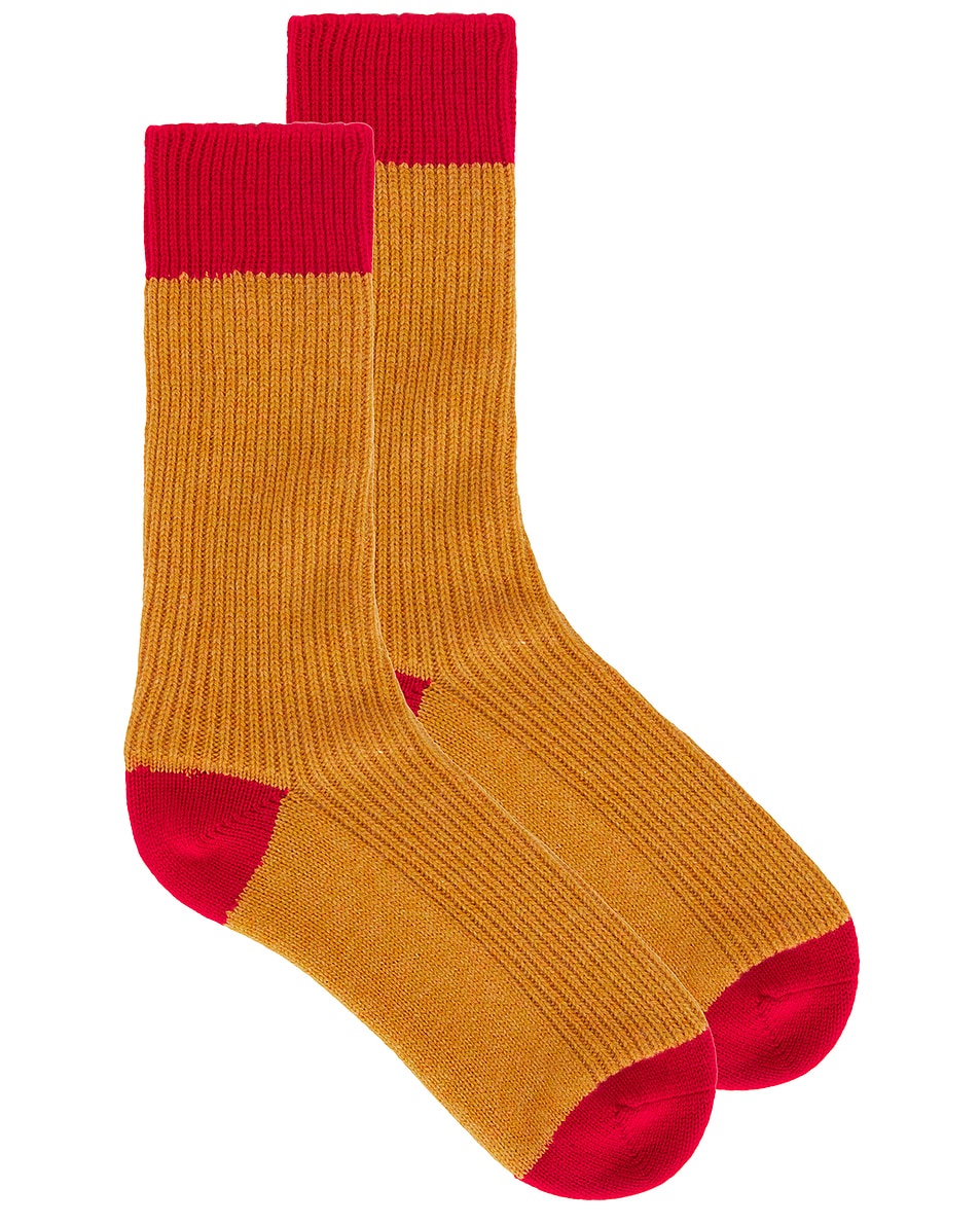 Image 1 of Guest In Residence The Soft Cashmere Socks in Sungold & True Red