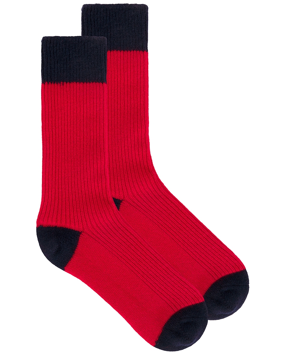 Image 1 of Guest In Residence The Soft Cashmere Socks in True Red & Midnight