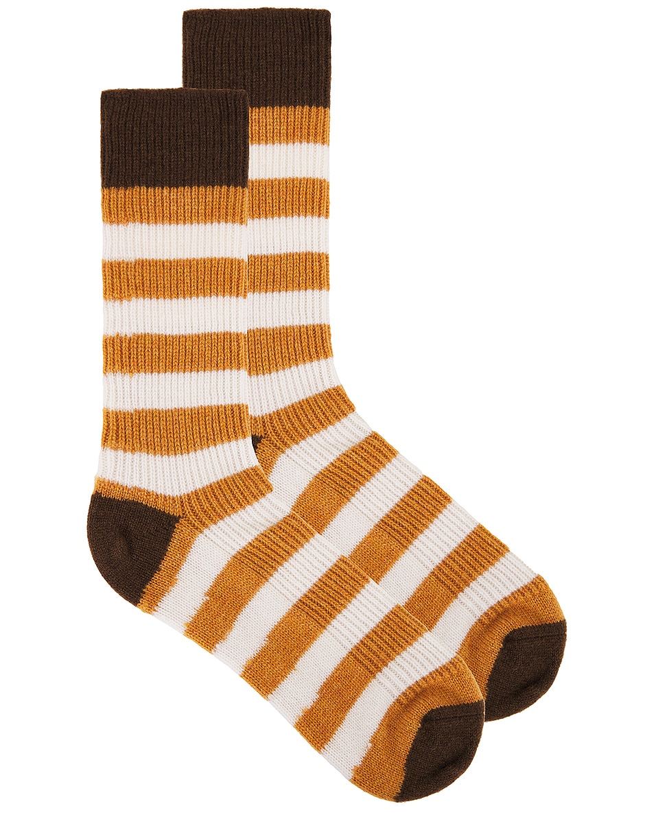 Image 1 of Guest In Residence Striped Soft Socks in Cream, Sungold, & Chestnut