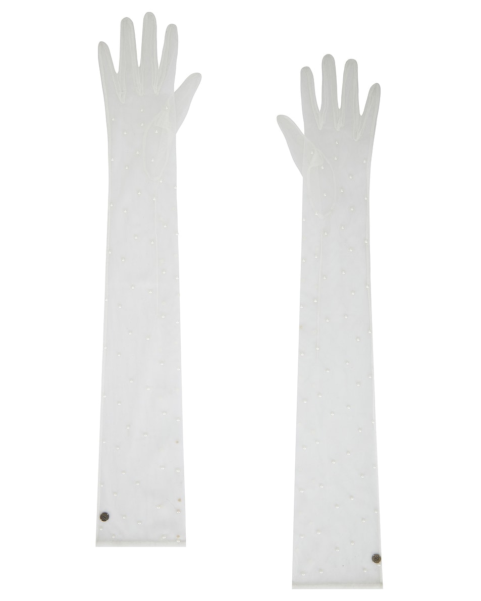 Image 1 of HANDSOME STOCKHOLM Tulle Pearls Extra Long Gloves in White