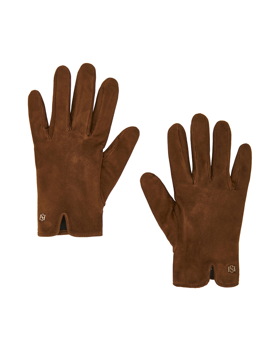 Image 1 of HANDSOME STOCKHOLM Essential Suede Gloves in Saddle Brown
