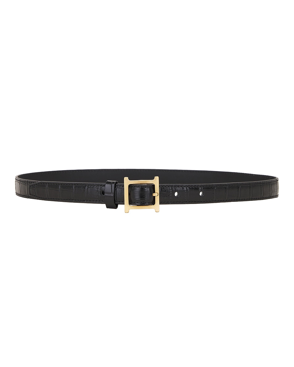 Image 1 of Helsa Logo Mini Waist Belt in Black Croco & Gold