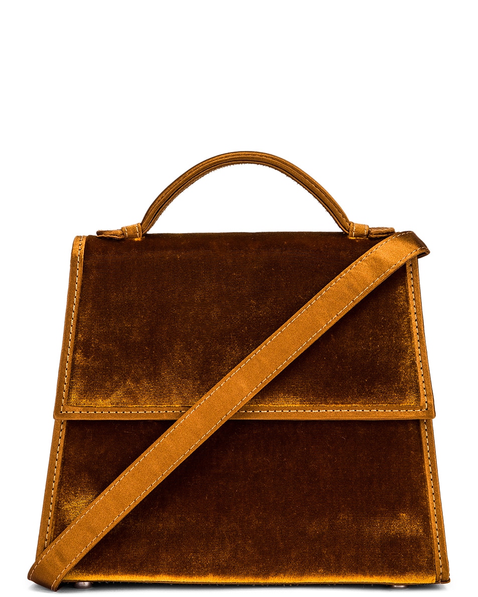 Image 1 of Hunting Season Small Velvet & Satin Top Handle Bag in Canary