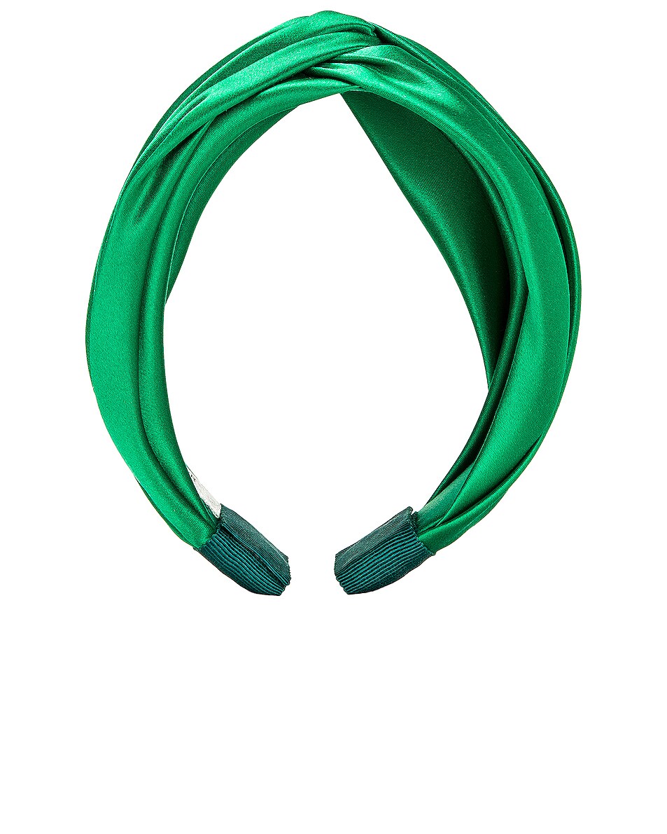 Image 1 of Jennifer Behr Twist Satin Headband in Emerald