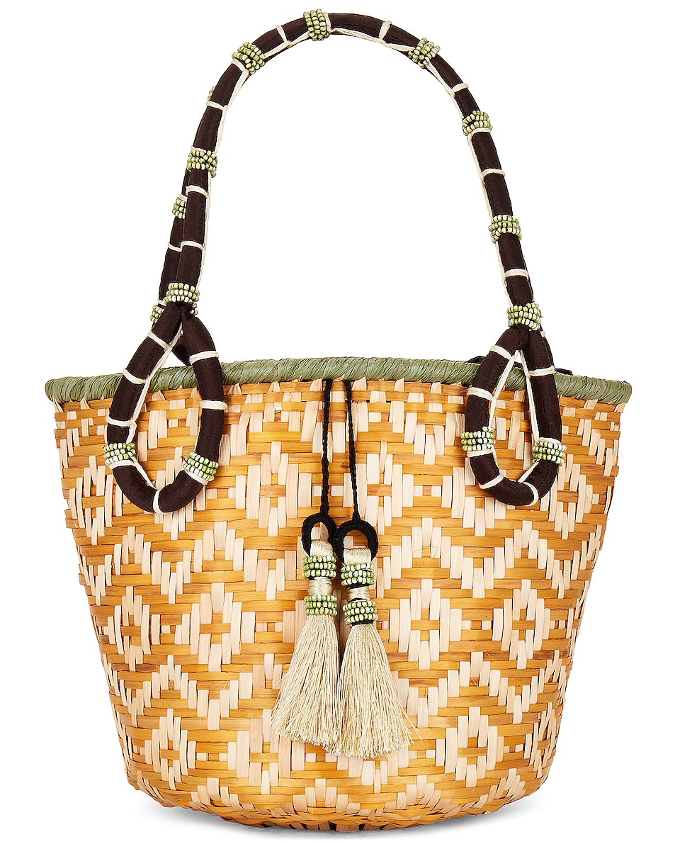 Image 1 of Johanna Ortiz Heritage Bucket Bag in Mustard, Deep Green, & Natural