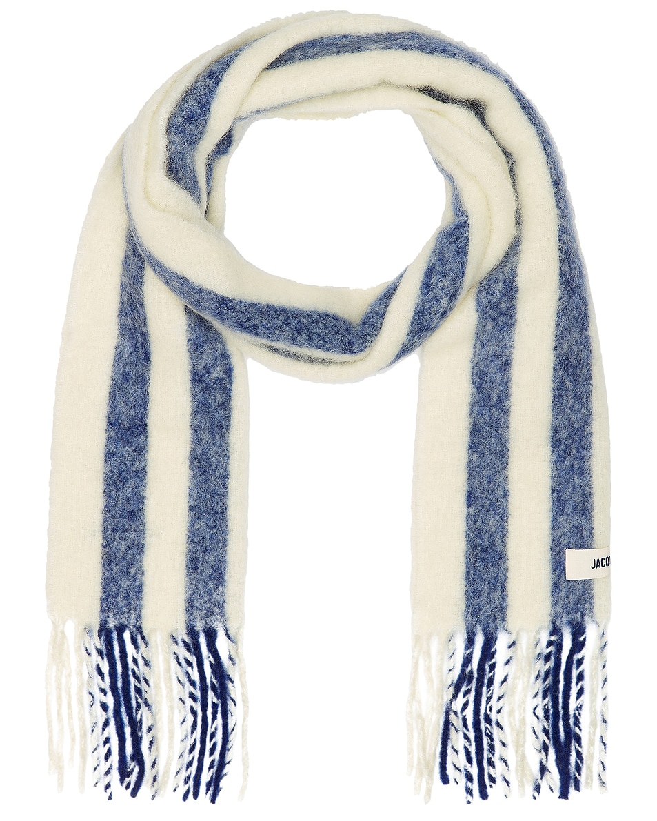 Image 1 of JACQUEMUS L'Echarpe Carro in Print White & Blue Stripes