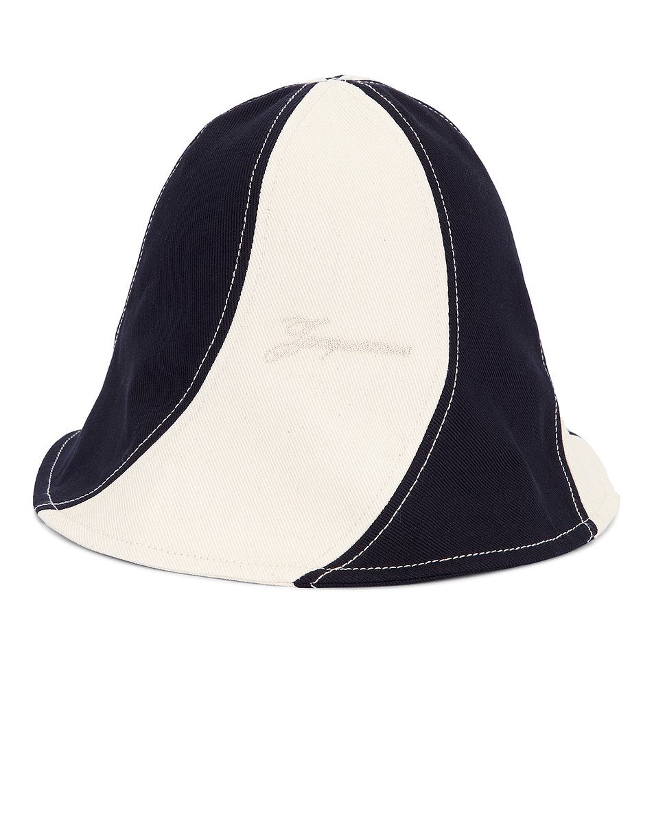 Image 1 of JACQUEMUS Le Bob Gelato Bucket Hat in Navy & Off White