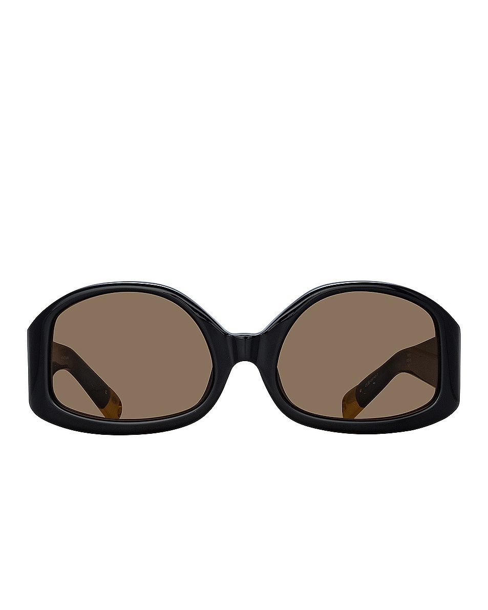 Image 1 of JACQUEMUS Rectangular Sunglasses in Colapso Black, Yellow Gold, & Brown