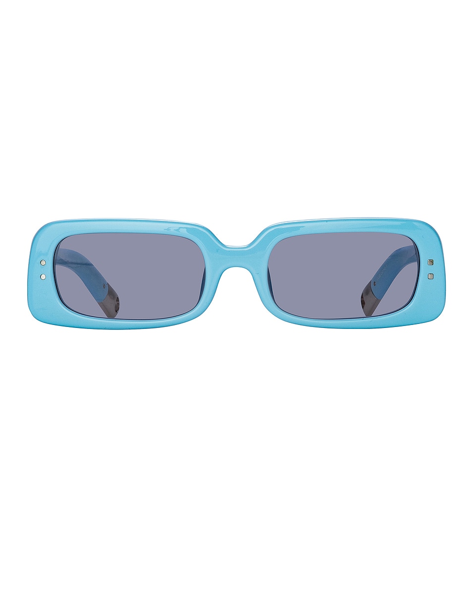 Image 1 of JACQUEMUS Rectangular Sunglasses in Azzuro Light Blue, Silver, & Light Grey